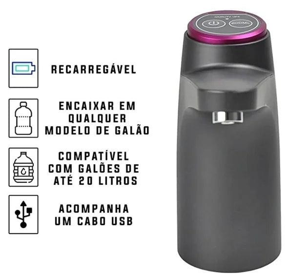 Bomba Elétrica de Galão de Água Recarregável USB