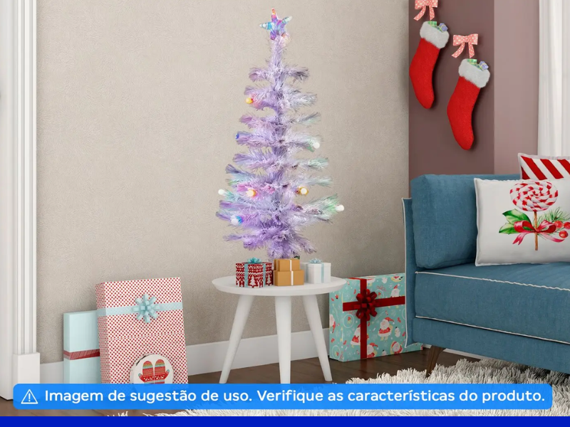 Árvore de Natal de Fibra Óptica Branca de 90 cm com Bolas e Luzes